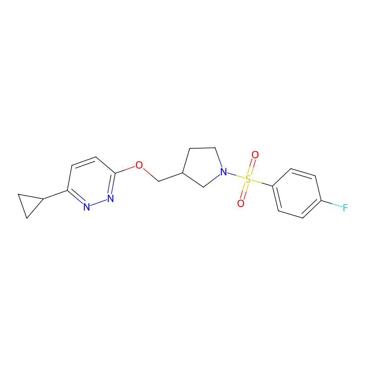 3-Cyclopropyl-6-{[1-(4-fluorobenzenesulfonyl)pyrrolidin-3-yl]methoxy}pyridazine molecular structure, CAS 2549049-24-1