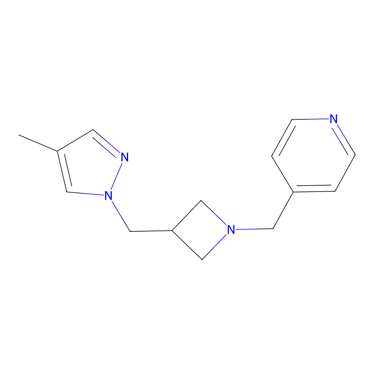 4-({3-[(4-methyl-1H-pyrazol-1-yl)methyl]azetidin-1-yl}methyl)pyridine molecular structure, CAS 2549049-25-2