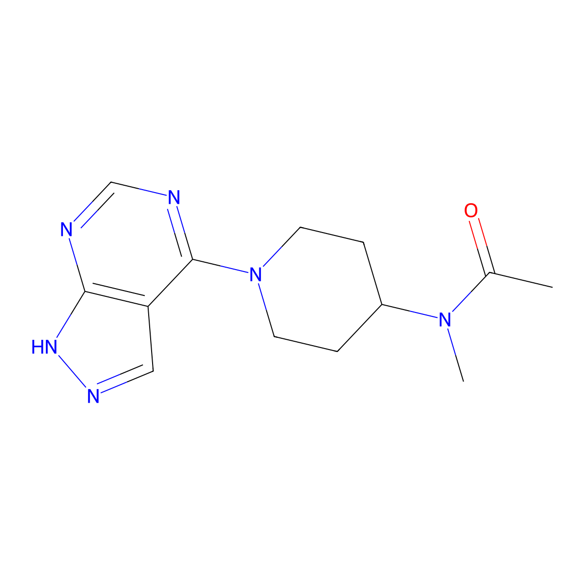N-methyl-N-(1-{1H-pyrazolo[3,4-d]pyrimidin-4-yl}piperidin-4-yl)acetamide molecular structure, CAS 2549049-26-3