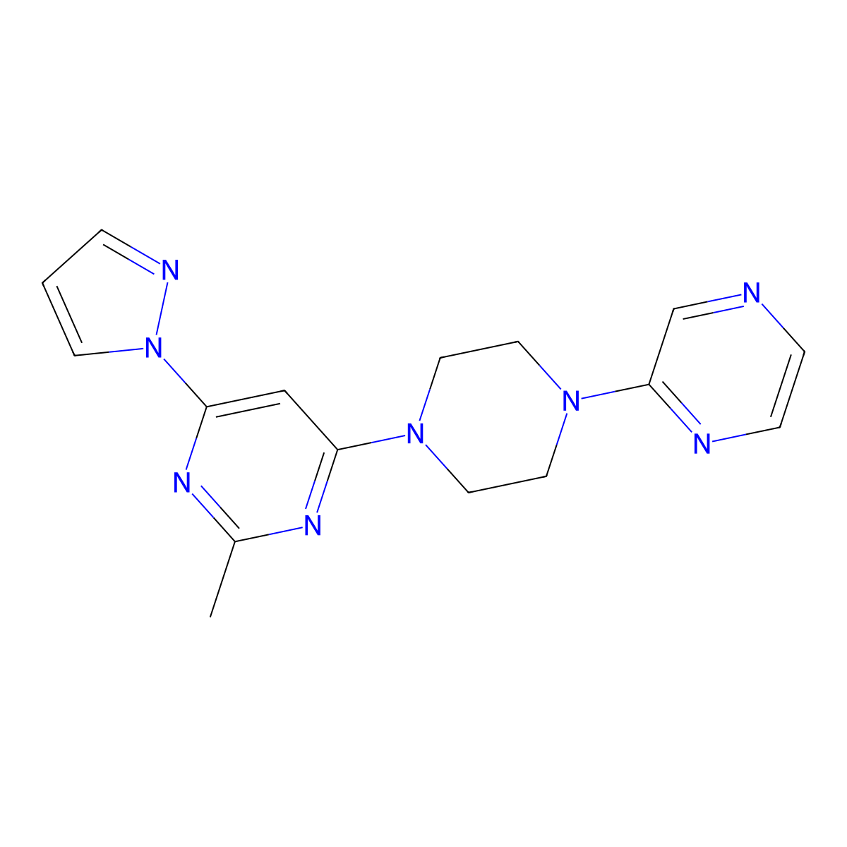 2-methyl-4-[4-(pyrazin-2-yl)piperazin-1-yl]-6-(1H-pyrazol-1-yl)pyrimidine molecular structure, CAS 2549049-27-4