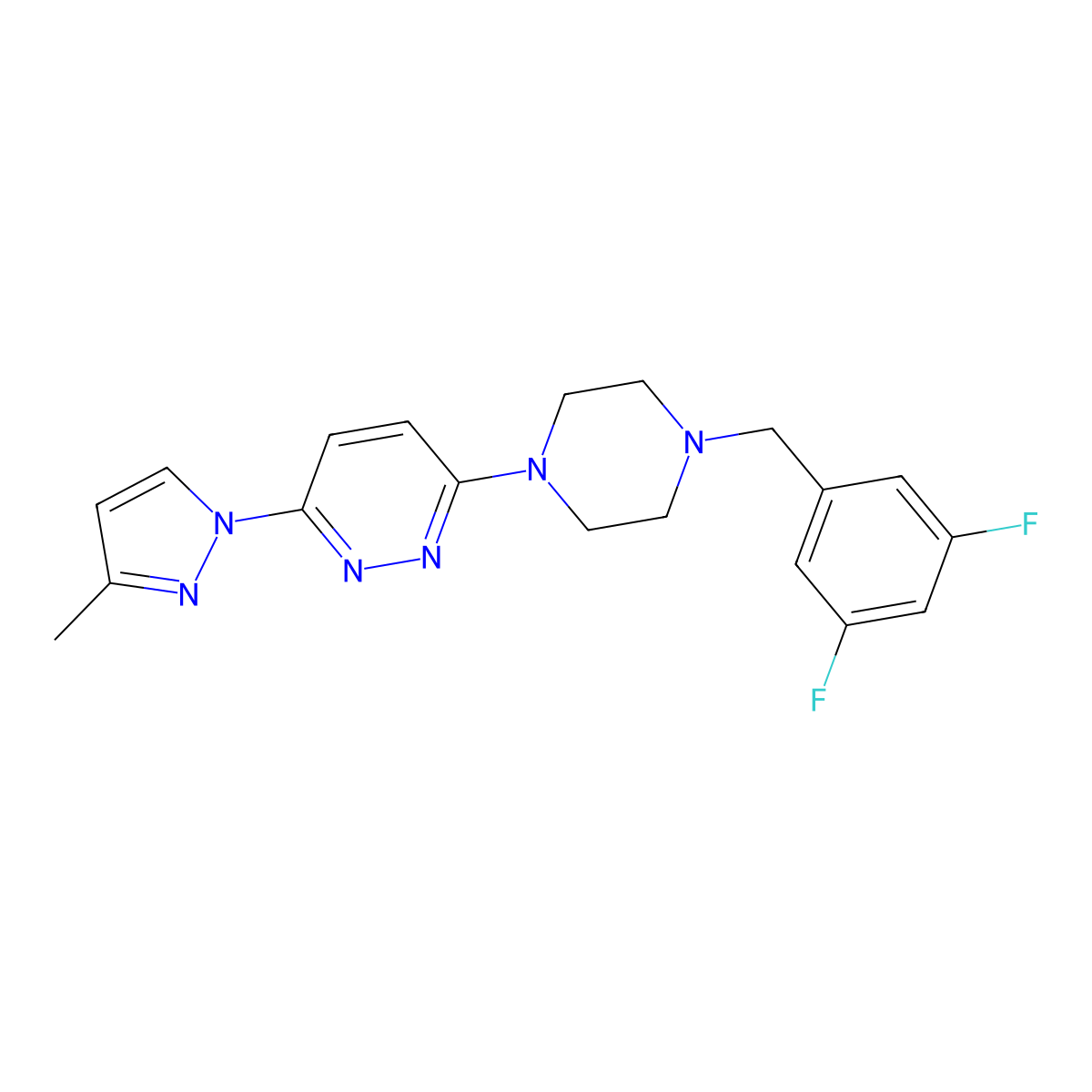 3-{4-[(3,5-difluorophenyl)methyl]piperazin-1-yl}-6-(3-methyl-1H-pyrazol-1-yl)pyridazine molecular structure, CAS 2549049-30-9