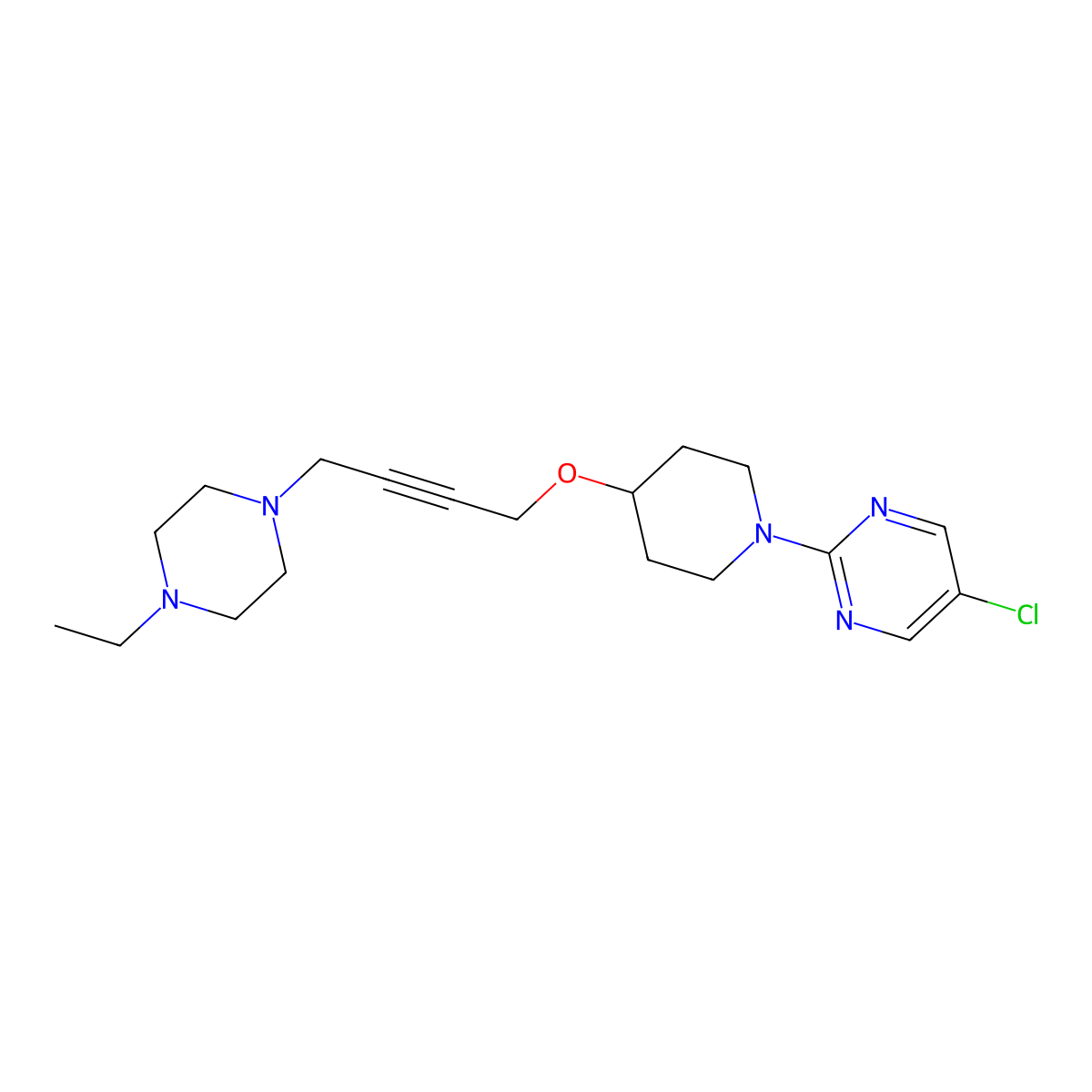 5-Chloro-2-(4-{[4-(4-ethylpiperazin-1-yl)but-2-yn-1-yl]oxy}piperidin-1-yl)pyrimidine molecular structure, CAS 2549049-32-1