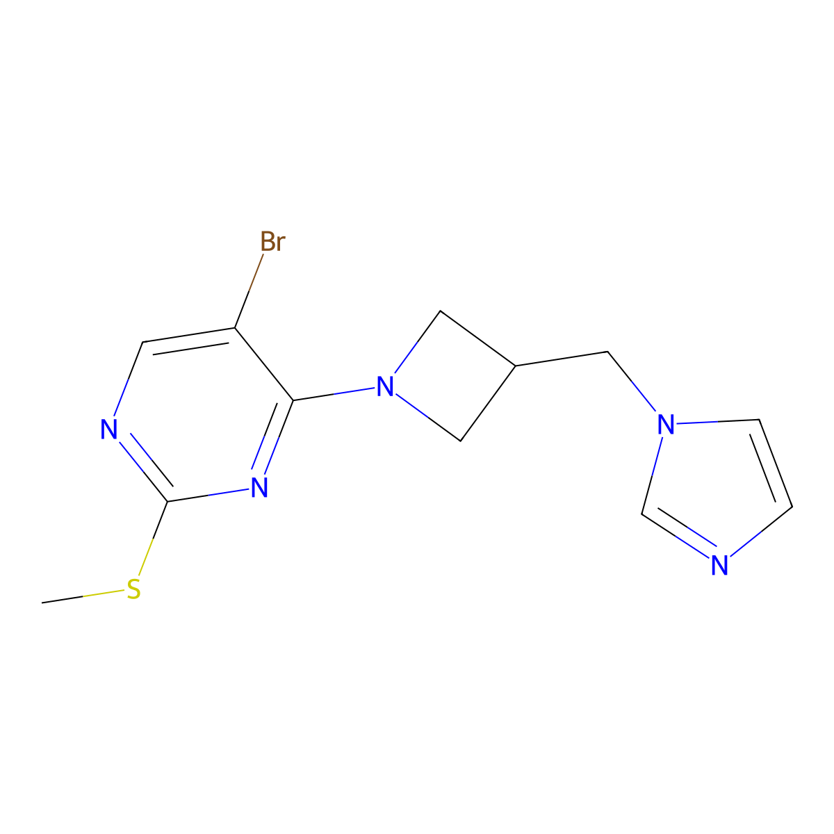 5-bromo-4-{3-[(1H-imidazol-1-yl)methyl]azetidin-1-yl}-2-(methylsulfanyl)pyrimidine molecular structure, CAS 2549049-35-4