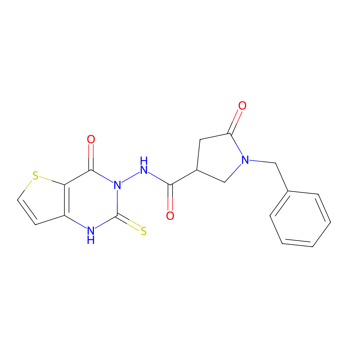 1-benzyl-5-oxo-N-{4-oxo-2-sulfanylidene-1H,2H,3H,4H-thieno[3,2-d]pyrimidin-3-yl}pyrrolidine-3-carboxamide molecular structure, CAS 2549049-36-5