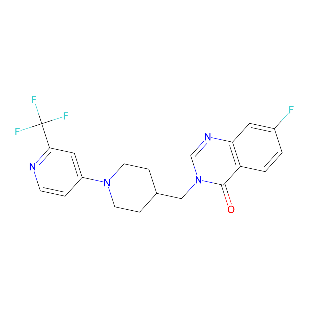 7-Fluoro-3-({1-[2-(trifluoromethyl)pyridin-4-yl]piperidin-4-yl}methyl)-3,4-dihydroquinazolin-4-one molecular structure, CAS 2549049-38-7