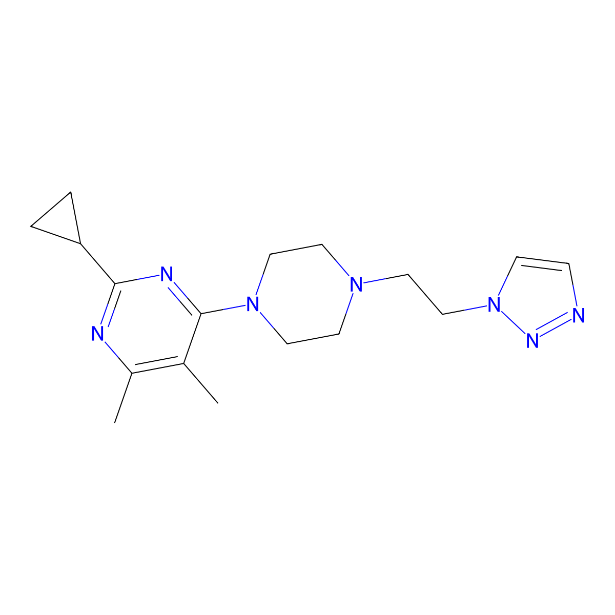 2-cyclopropyl-4,5-dimethyl-6-{4-[2-(1H-1,2,3-triazol-1-yl)ethyl]piperazin-1-yl}pyrimidine molecular structure, CAS 2549049-42-3