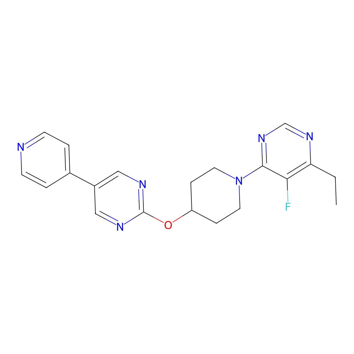4-Ethyl-5-fluoro-6-(4-{[5-(pyridin-4-yl)pyrimidin-2-yl]oxy}piperidin-1-yl)pyrimidine molecular structure, CAS 2549049-47-8