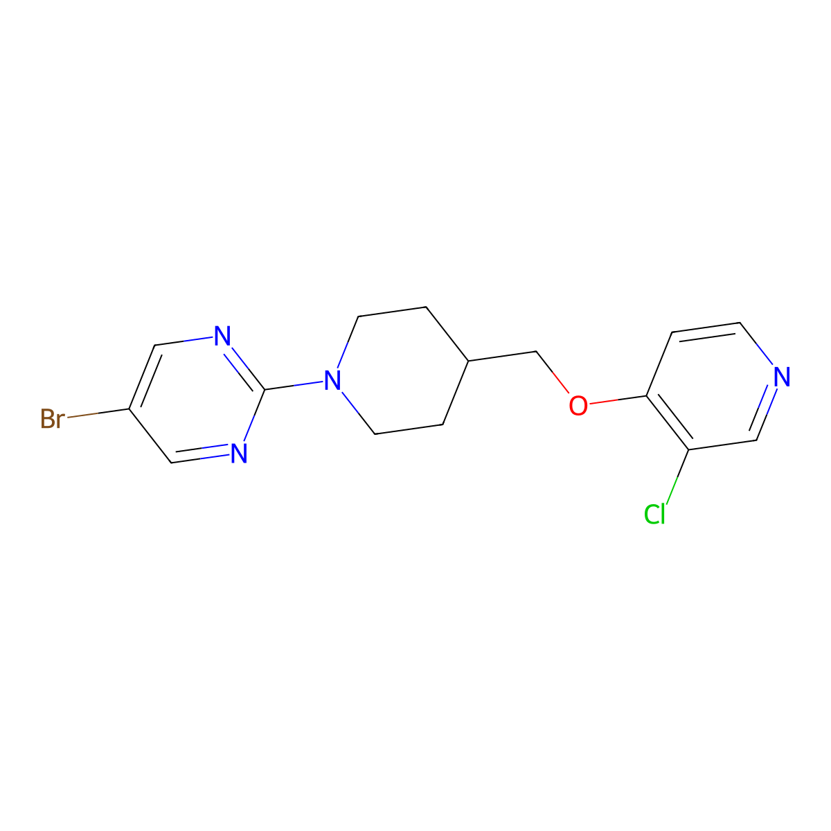 5-Bromo-2-(4-{[(3-chloropyridin-4-yl)oxy]methyl}piperidin-1-yl)pyrimidine molecular structure, CAS 2549049-48-9