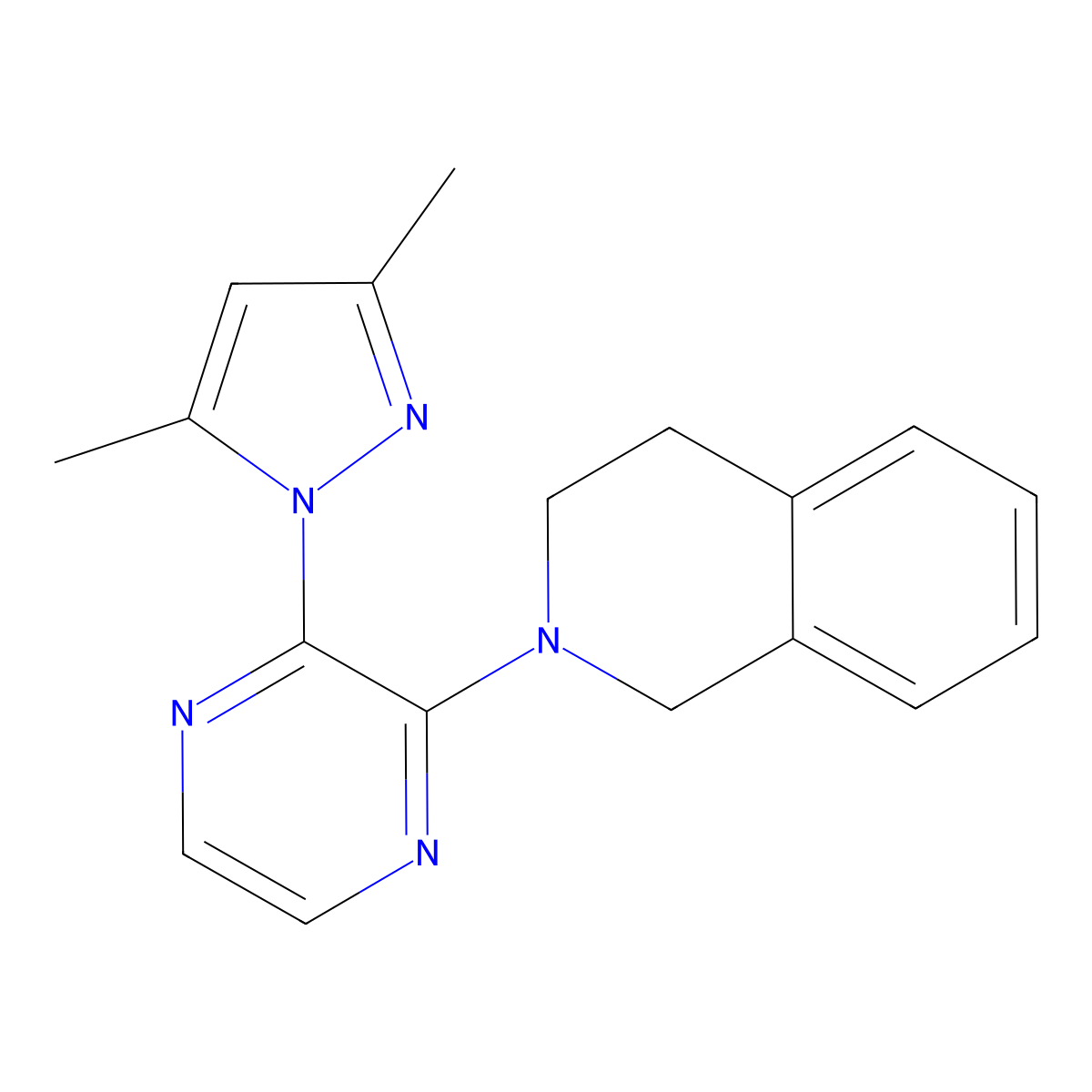 2-[3-(3,5-dimethyl-1H-pyrazol-1-yl)pyrazin-2-yl]-1,2,3,4-tetrahydroisoquinoline molecular structure, CAS 2549049-56-9