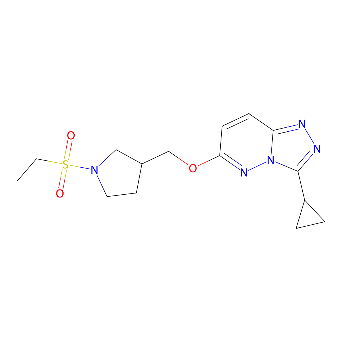 3-[({3-Cyclopropyl-[1,2,4]triazolo[4,3-b]pyridazin-6-yl}oxy)methyl]-1-(ethanesulfonyl)pyrrolidine molecular structure, CAS 2549049-57-0