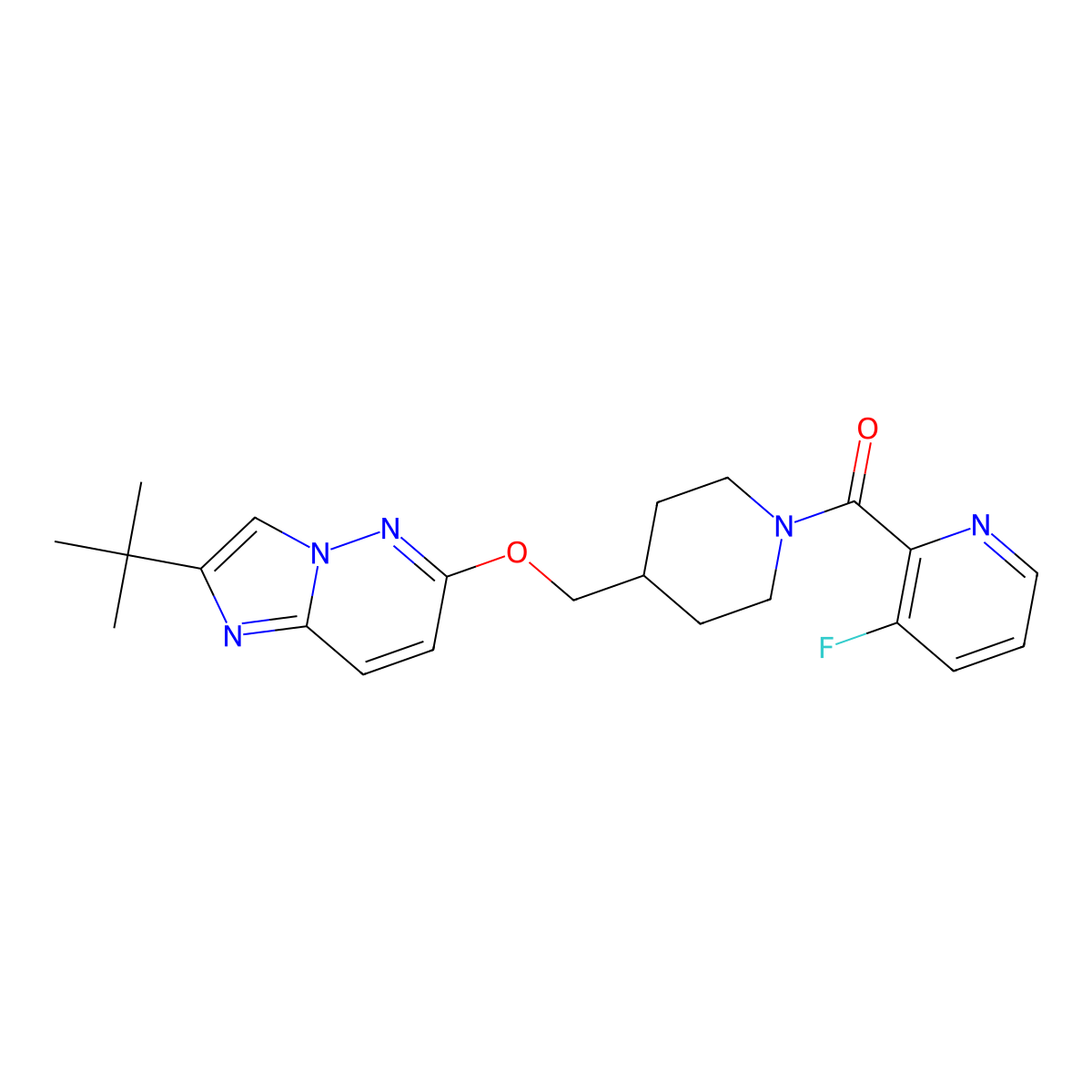 2-{4-[({2-Tert-butylimidazo[1,2-b]pyridazin-6-yl}oxy)methyl]piperidine-1-carbonyl}-3-fluoropyridine molecular structure, CAS 2549049-63-8