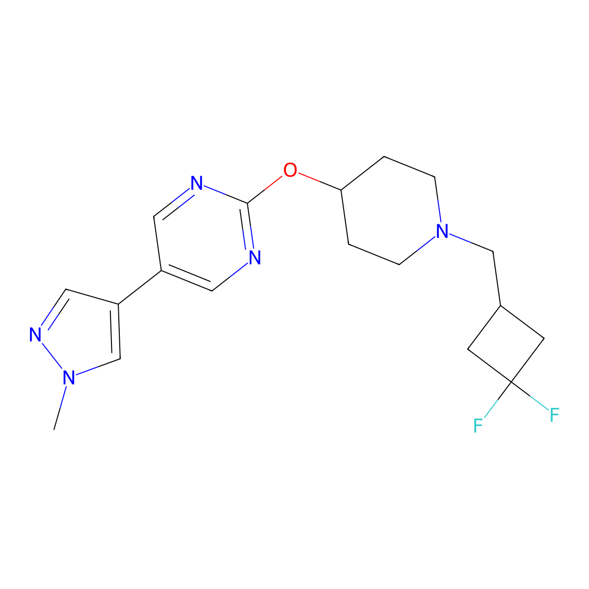 2-({1-[(3,3-difluorocyclobutyl)methyl]piperidin-4-yl}oxy)-5-(1-methyl-1H-pyrazol-4-yl)pyrimidine molecular structure, CAS 2549049-65-0