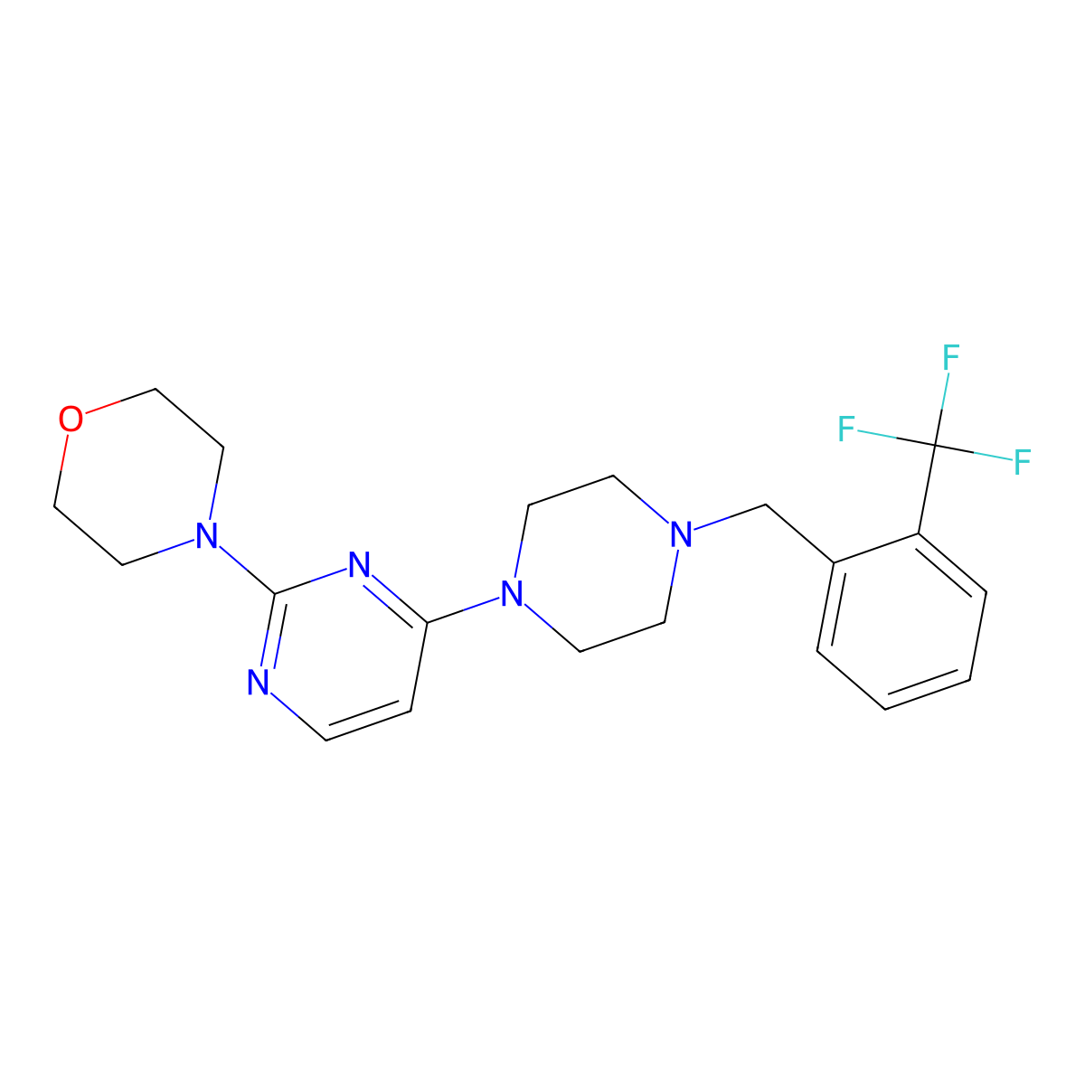 4-[4-(4-{[2-(Trifluoromethyl)phenyl]methyl}piperazin-1-yl)pyrimidin-2-yl]morpholine molecular structure, CAS 2549049-67-2
