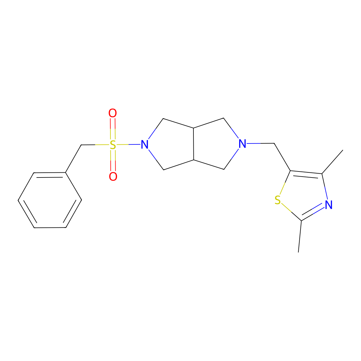 2,4-Dimethyl-5-({5-phenylmethanesulfonyl-octahydropyrrolo[3,4-c]pyrrol-2-yl}methyl)-1,3-thiazole molecular structure, CAS 2549049-72-9
