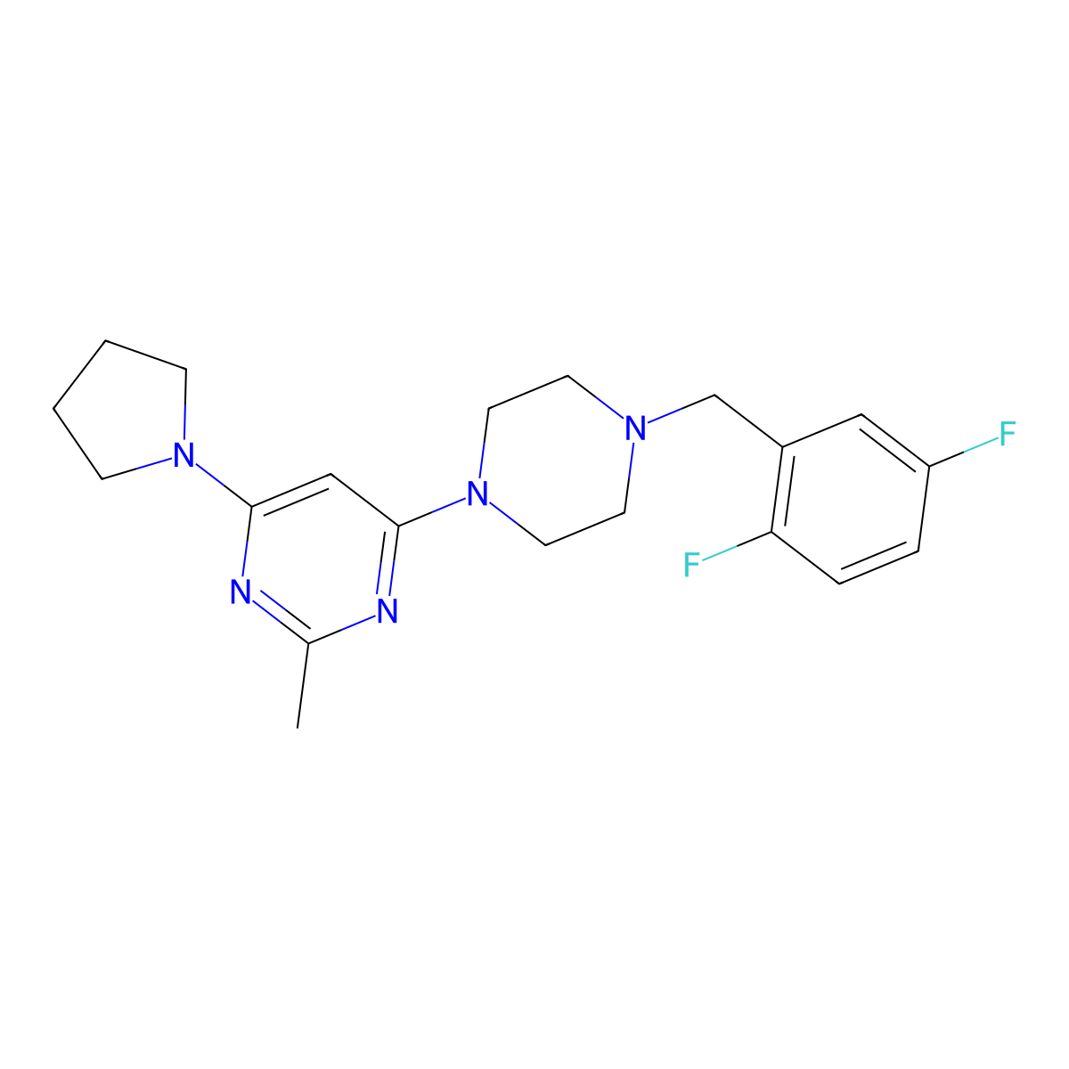 4-{4-[(2,5-Difluorophenyl)methyl]piperazin-1-yl}-2-methyl-6-(pyrrolidin-1-yl)pyrimidine molecular structure, CAS 2549049-74-1