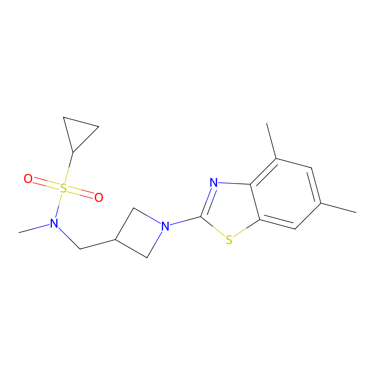 N-{[1-(4,6-dimethyl-1,3-benzothiazol-2-yl)azetidin-3-yl]methyl}-N-methylcyclopropanesulfonamide molecular structure, CAS 2549049-76-3
