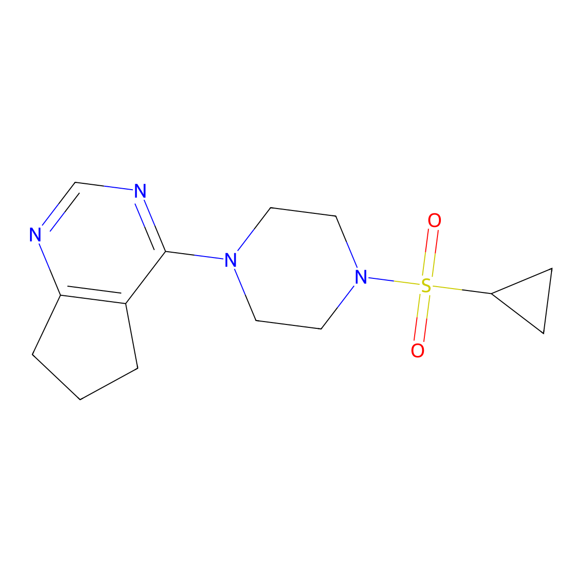 1-{5H,6H,7H-cyclopenta[d]pyrimidin-4-yl}-4-(cyclopropanesulfonyl)piperazine molecular structure, CAS 2549049-78-5