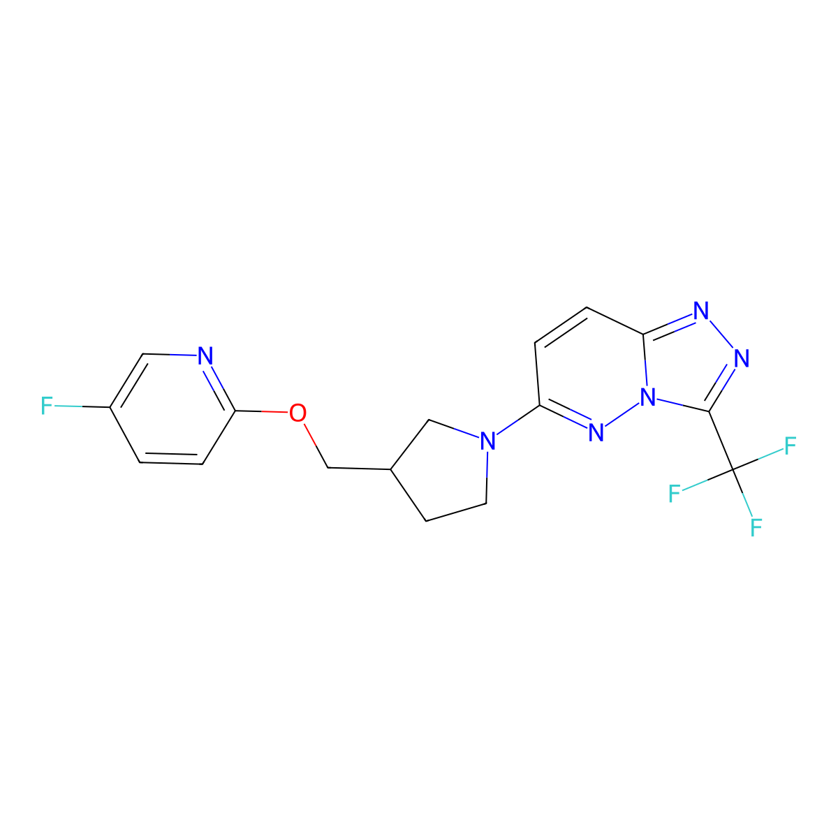 5-Fluoro-2-({1-[3-(trifluoromethyl)-[1,2,4]triazolo[4,3-b]pyridazin-6-yl]pyrrolidin-3-yl}methoxy)pyridine molecular structure, CAS 2549049-82-1