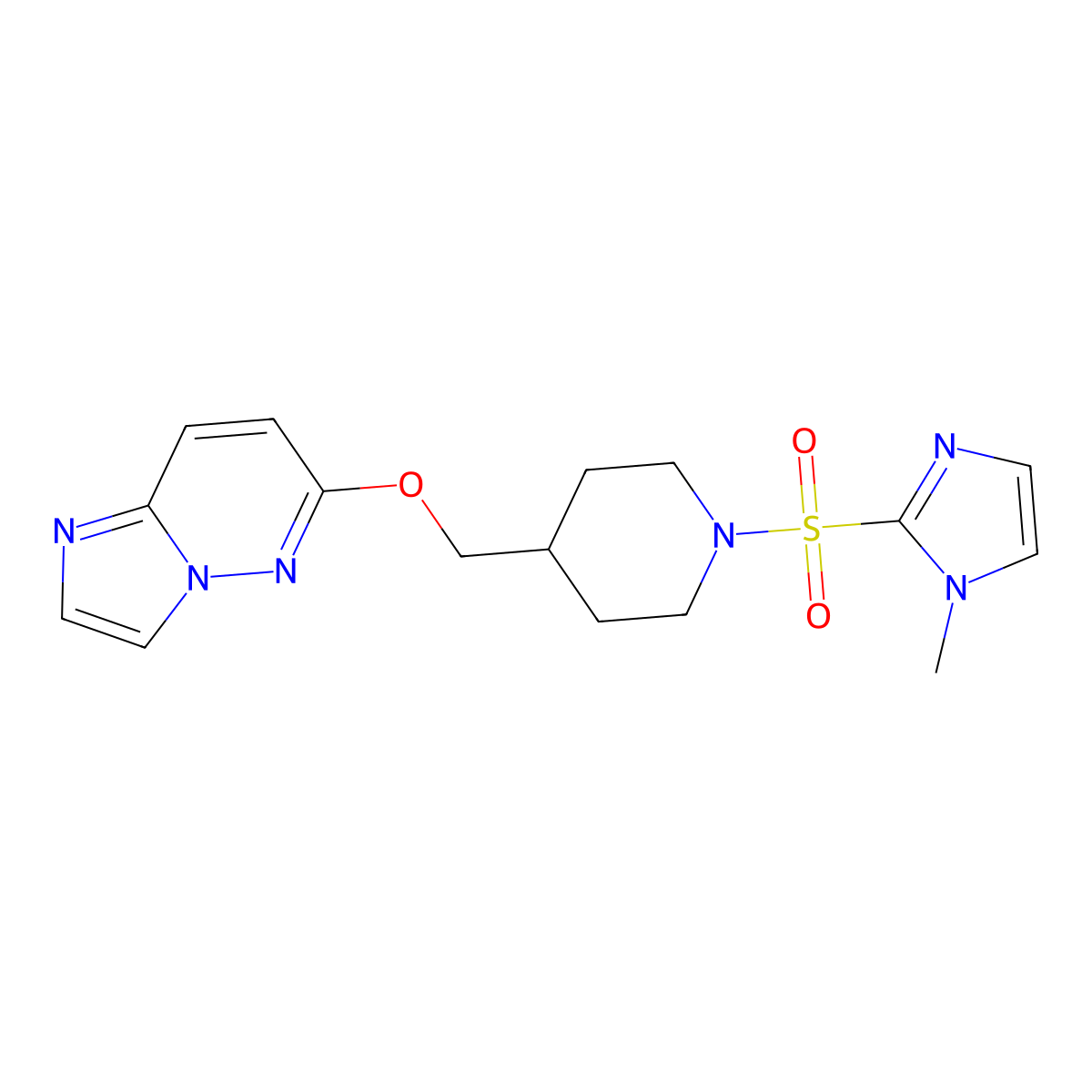 4-({imidazo[1,2-b]pyridazin-6-yloxy}methyl)-1-[(1-methyl-1H-imidazol-2-yl)sulfonyl]piperidine molecular structure, CAS 2549049-87-6