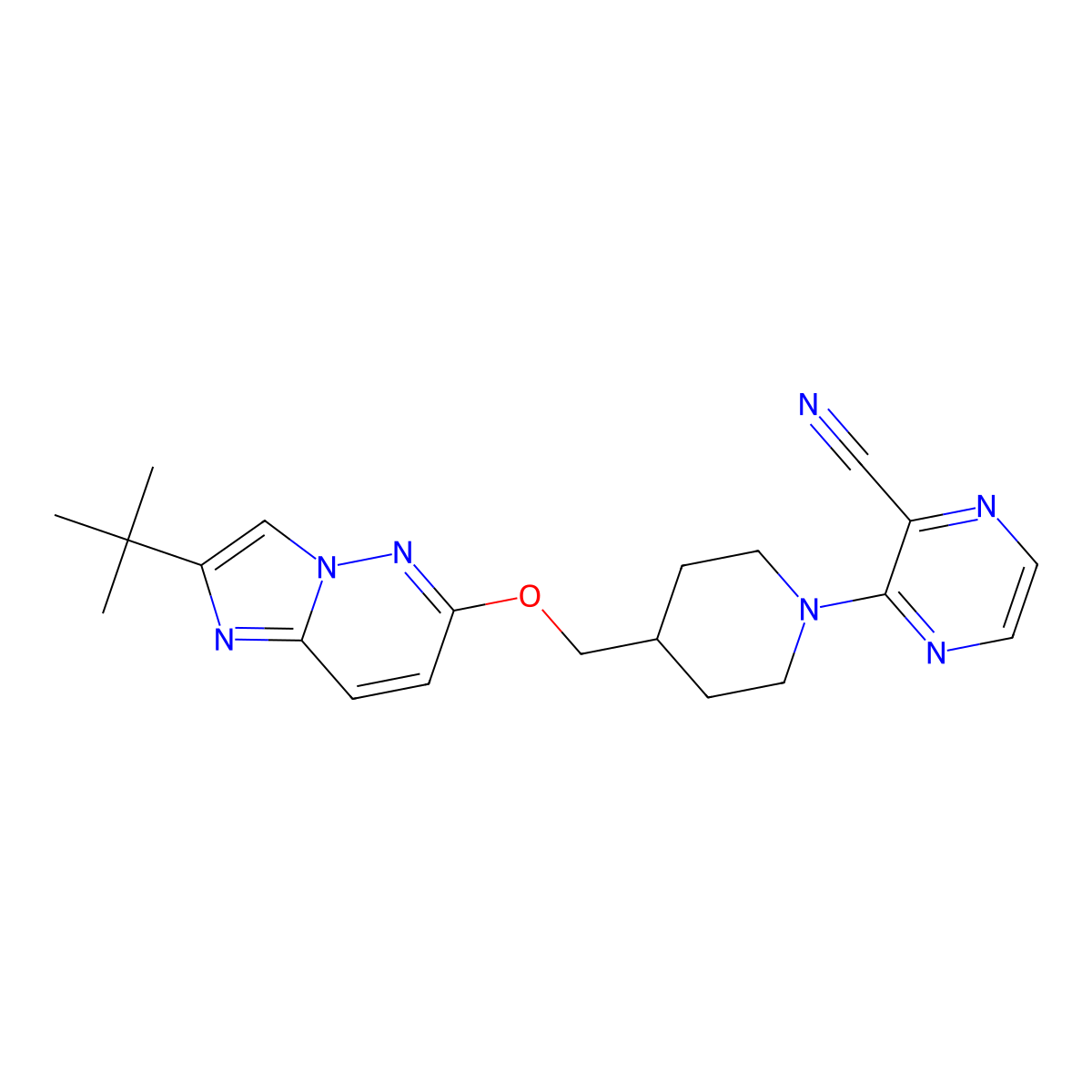 3-{4-[({2-Tert-butylimidazo[1,2-b]pyridazin-6-yl}oxy)methyl]piperidin-1-yl}pyrazine-2-carbonitrile molecular structure, CAS 2549049-91-2