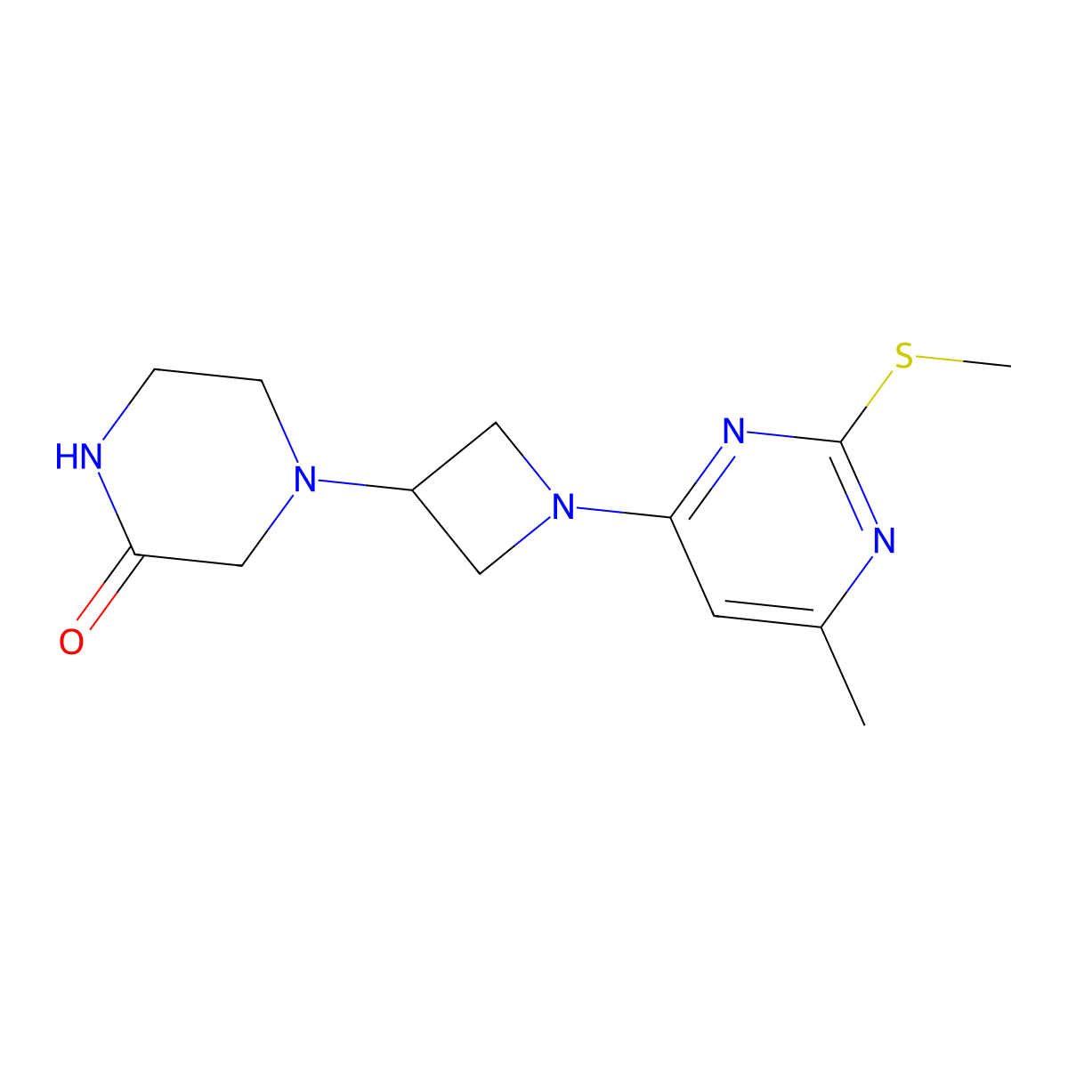 4-{1-[6-Methyl-2-(methylsulfanyl)pyrimidin-4-yl]azetidin-3-yl}piperazin-2-one molecular structure, CAS 2549049-93-4