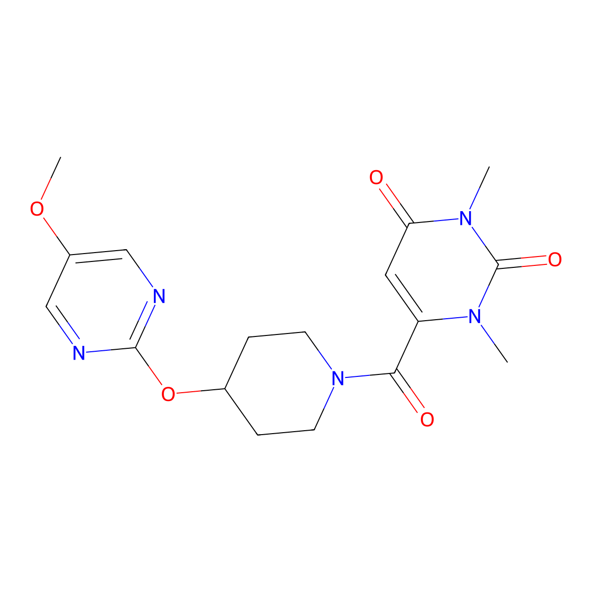 6-{4-[(5-Methoxypyrimidin-2-yl)oxy]piperidine-1-carbonyl}-1,3-dimethyl-1,2,3,4-tetrahydropyrimidine-2,4-dione molecular structure, CAS 2549050-02-2