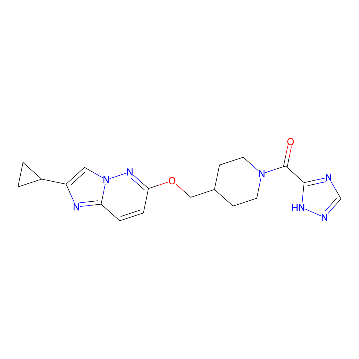 4-[({2-cyclopropylimidazo[1,2-b]pyridazin-6-yl}oxy)methyl]-1-(1H-1,2,4-triazole-3-carbonyl)piperidine molecular structure, CAS 2549050-09-9