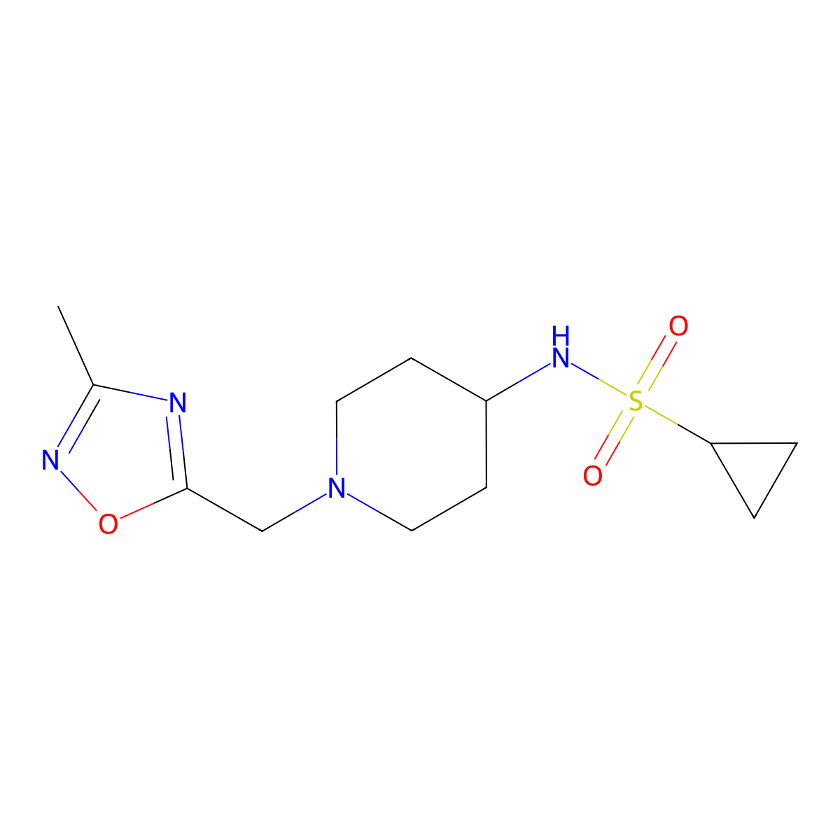 N-{1-[(3-methyl-1,2,4-oxadiazol-5-yl)methyl]piperidin-4-yl}cyclopropanesulfonamide molecular structure, CAS 2549050-12-4