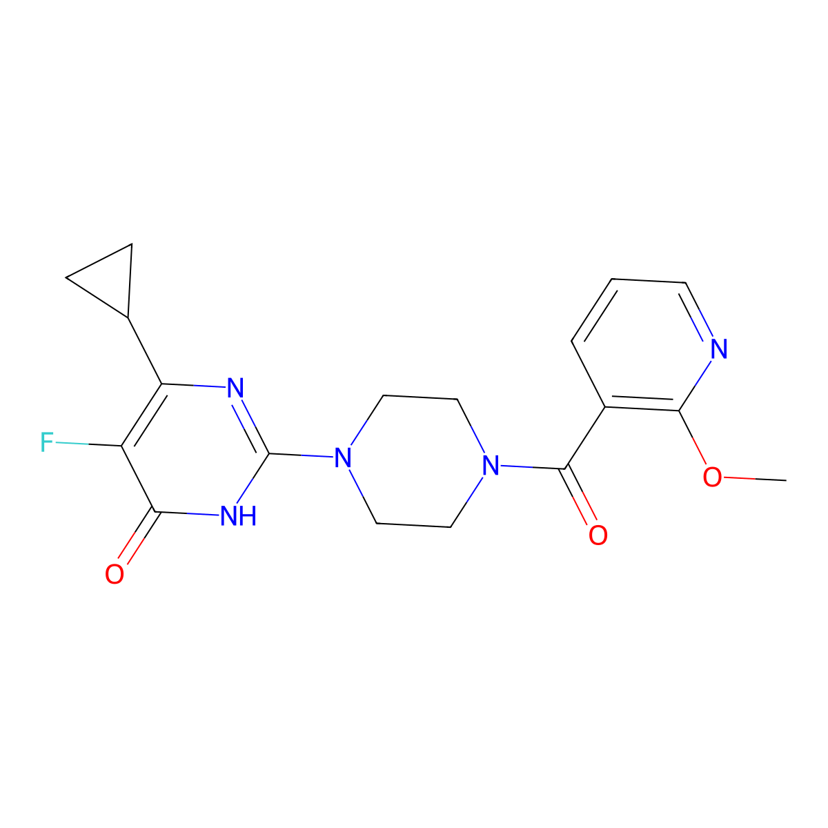 6-Cyclopropyl-5-fluoro-2-[4-(2-methoxypyridine-3-carbonyl)piperazin-1-yl]-3,4-dihydropyrimidin-4-one molecular structure, CAS 2549050-13-5