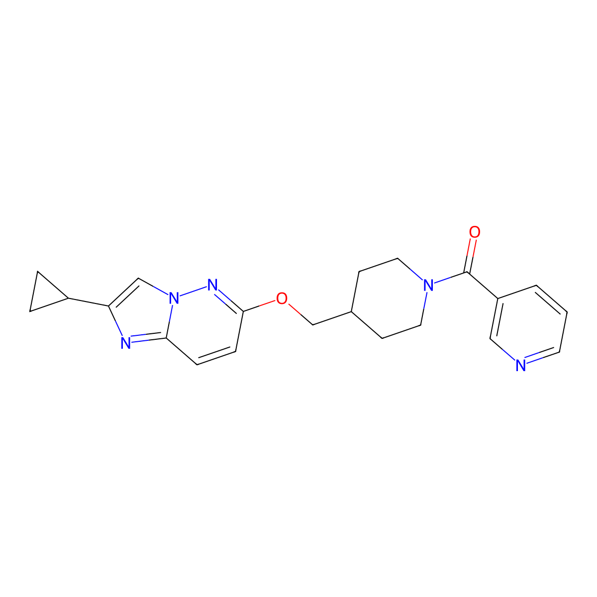 3-{4-[({2-Cyclopropylimidazo[1,2-b]pyridazin-6-yl}oxy)methyl]piperidine-1-carbonyl}pyridine molecular structure, CAS 2549050-18-0