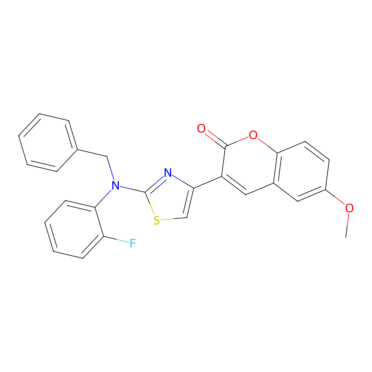 3-{2-[benzyl(2-fluorophenyl)amino]-1,3-thiazol-4-yl}-6-methoxy-2H-chromen-2-one molecular structure, CAS 2549050-19-1