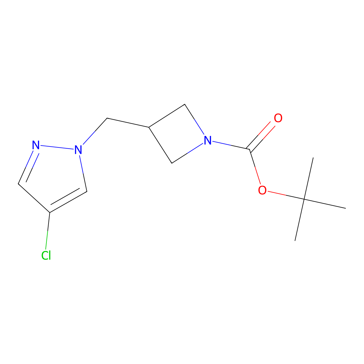 tert-butyl 3-[(4-chloro-1H-pyrazol-1-yl)methyl]azetidine-1-carboxylate molecular structure, CAS 2549050-20-4