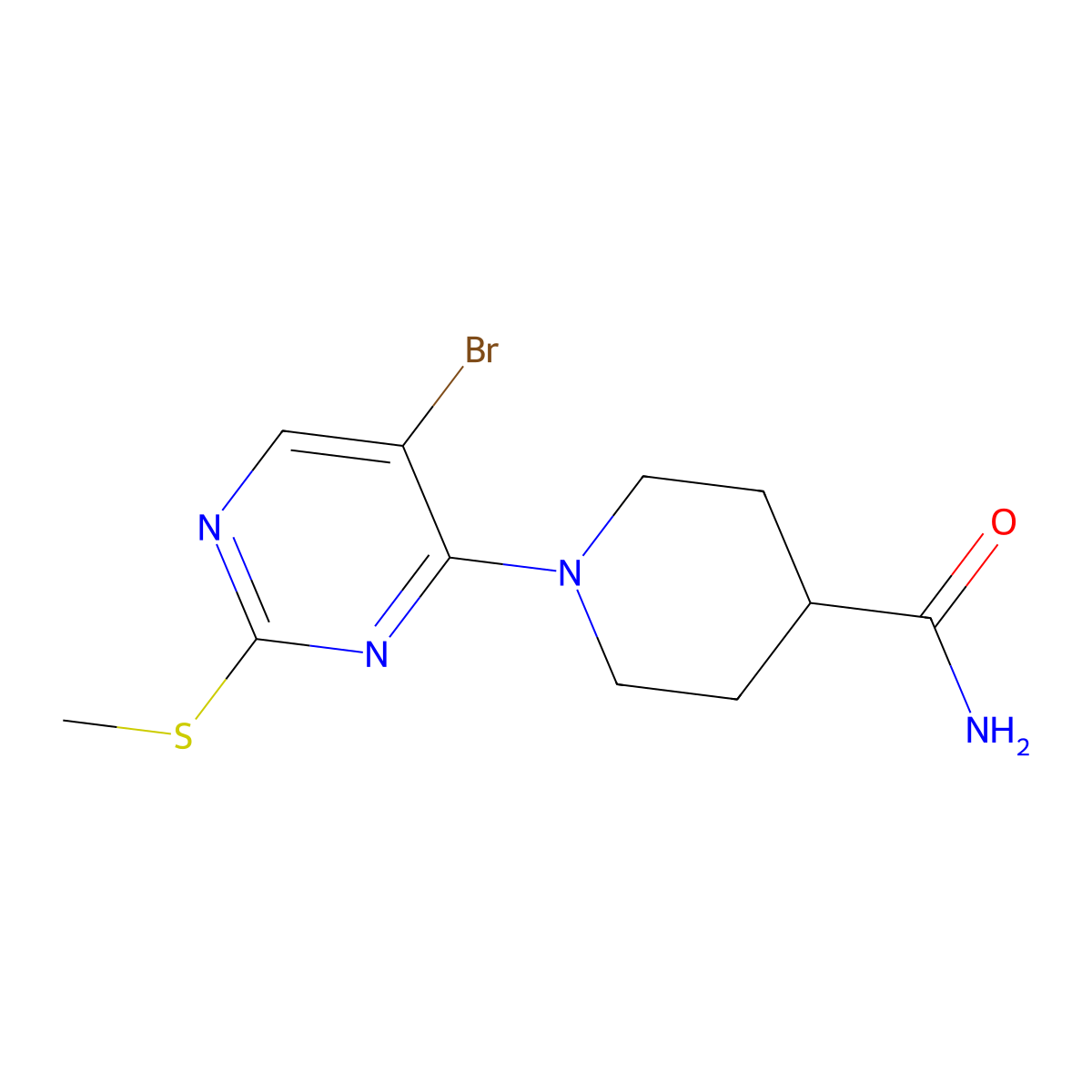 1-[5-Bromo-2-(methylsulfanyl)pyrimidin-4-yl]piperidine-4-carboxamide molecular structure, CAS 2549050-21-5