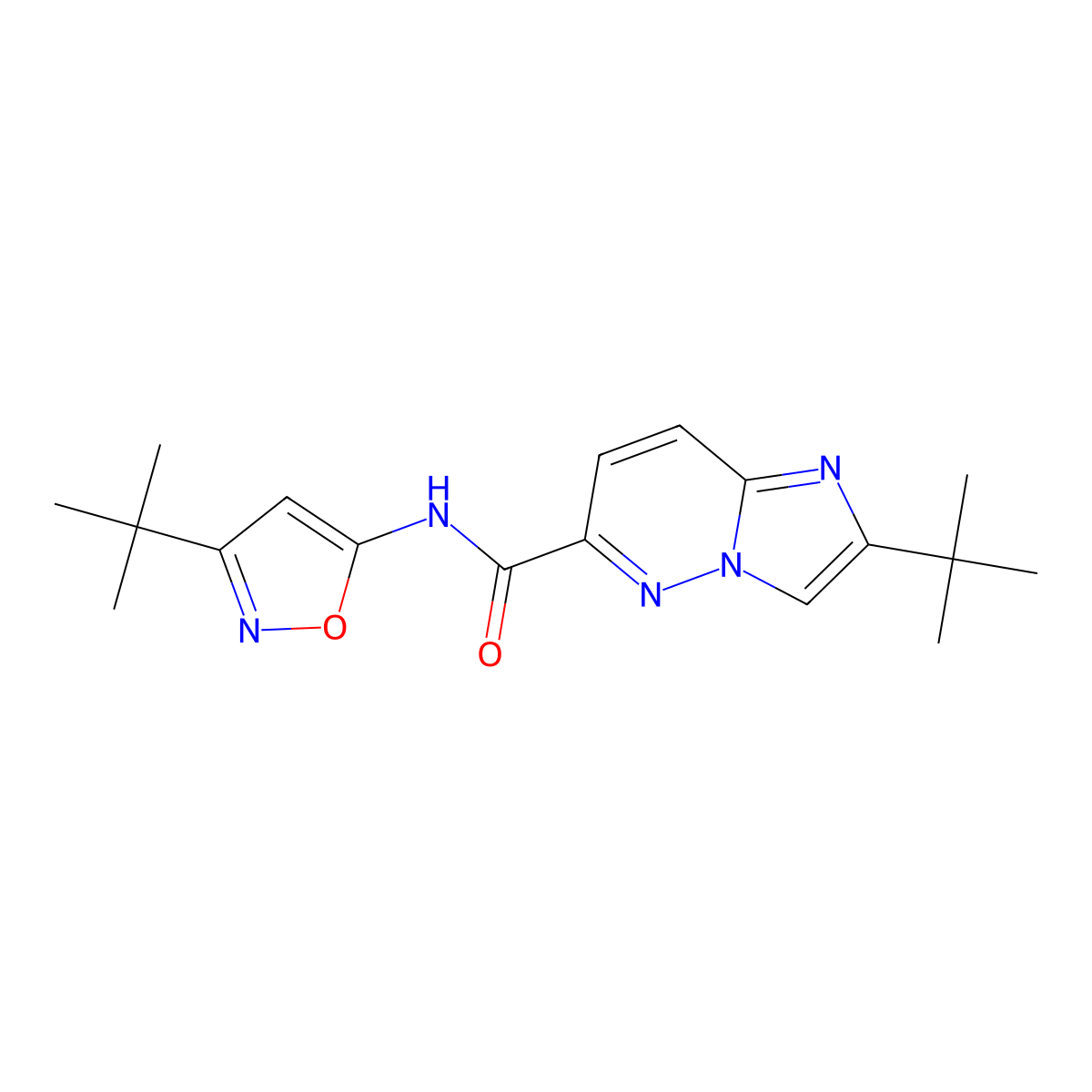 2-tert-butyl-N-(3-tert-butyl-1,2-oxazol-5-yl)imidazo[1,2-b]pyridazine-6-carboxamide molecular structure, CAS 2549050-28-2