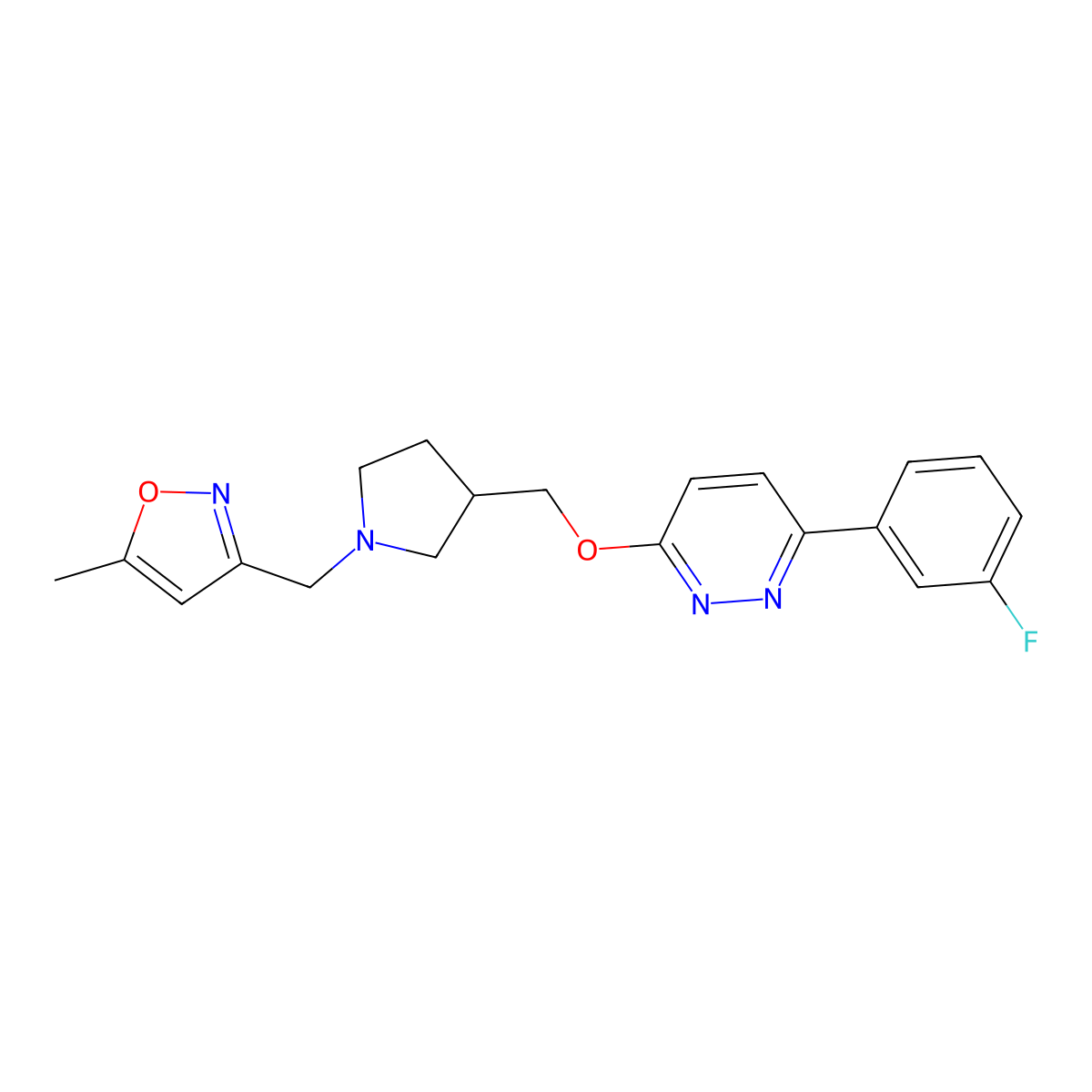3-(3-Fluorophenyl)-6-({1-[(5-methyl-1,2-oxazol-3-yl)methyl]pyrrolidin-3-yl}methoxy)pyridazine molecular structure, CAS 2549050-34-0