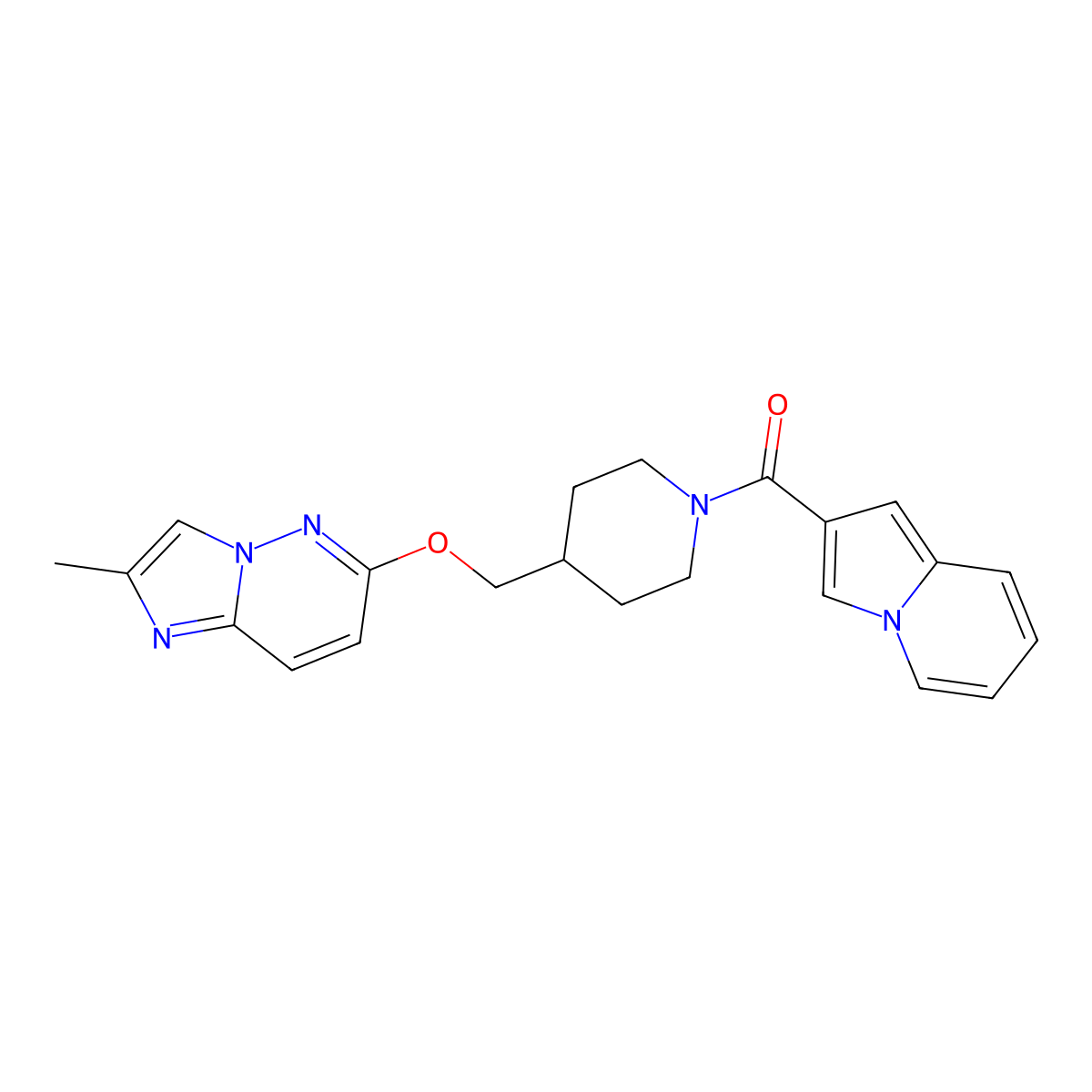 2-{4-[({2-Methylimidazo[1,2-b]pyridazin-6-yl}oxy)methyl]piperidine-1-carbonyl}indolizine molecular structure, CAS 2549050-39-5