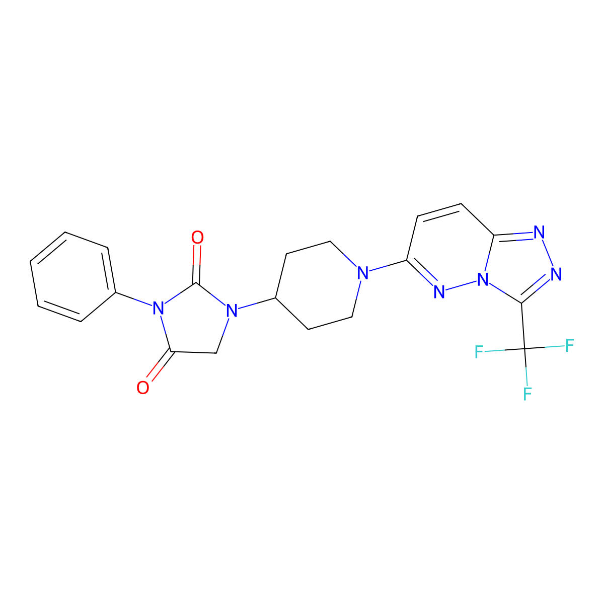 3-Phenyl-1-{1-[3-(trifluoromethyl)-[1,2,4]triazolo[4,3-b]pyridazin-6-yl]piperidin-4-yl}imidazolidine-2,4-dione molecular structure, CAS 2549050-44-2