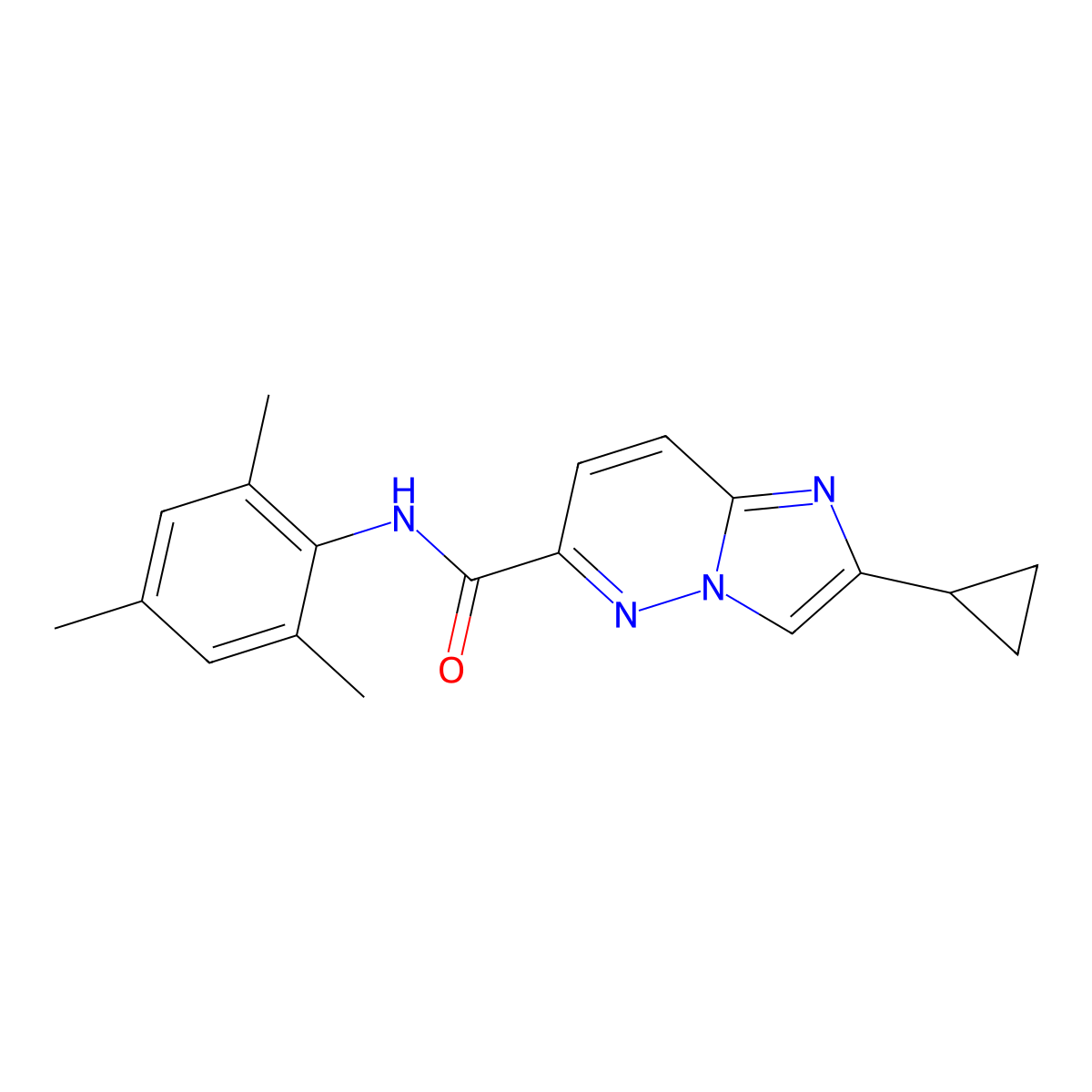 2-cyclopropyl-N-(2,4,6-trimethylphenyl)imidazo[1,2-b]pyridazine-6-carboxamide molecular structure, CAS 2549050-45-3