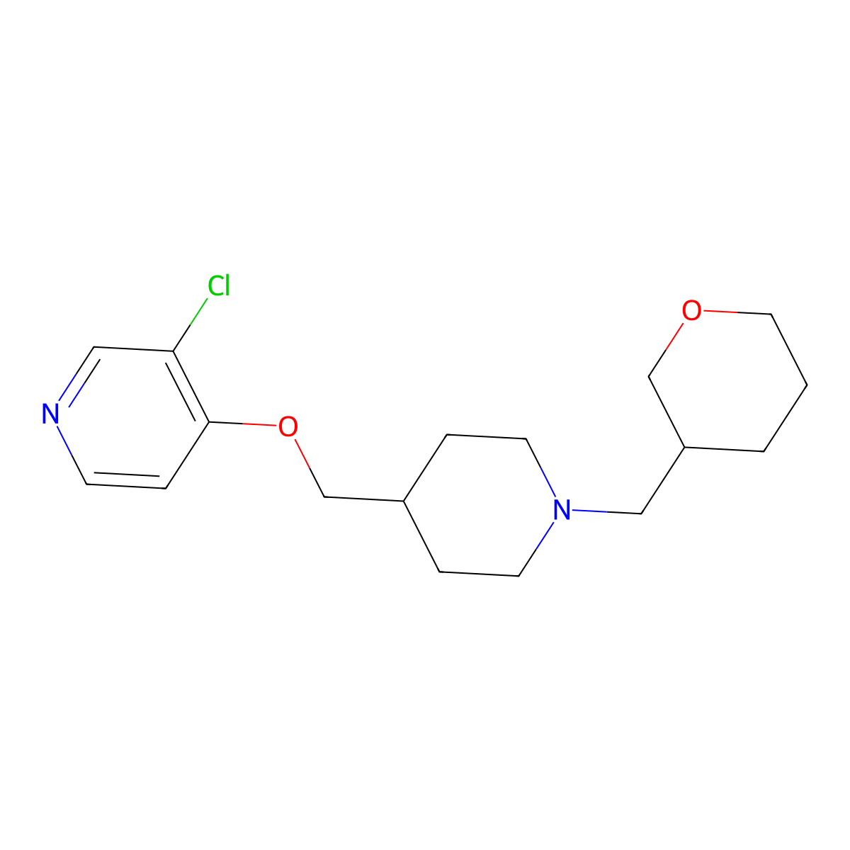 3-Chloro-4-({1-[(oxan-3-yl)methyl]piperidin-4-yl}methoxy)pyridine molecular structure, CAS 2549050-48-6