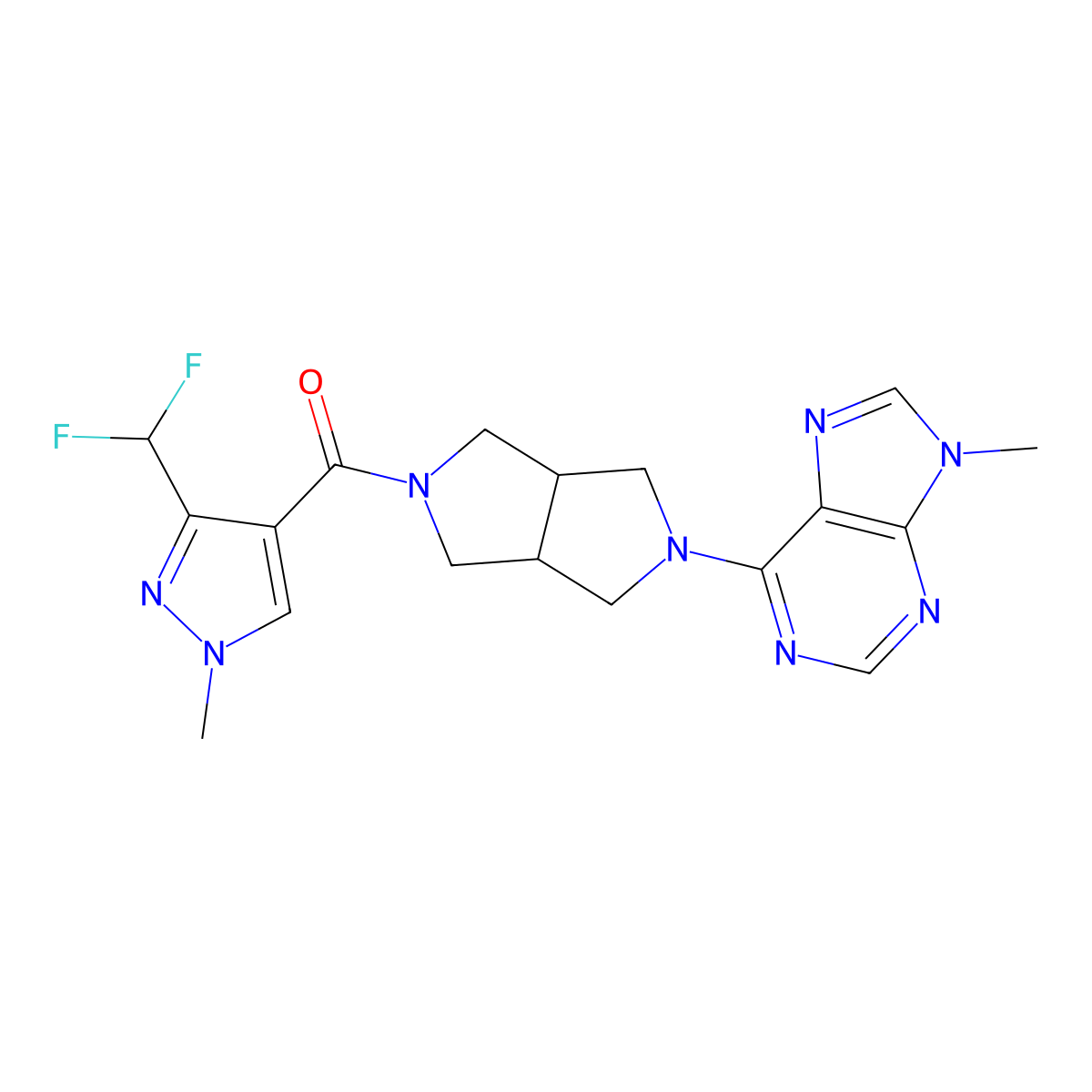 6-{5-[3-(difluoromethyl)-1-methyl-1H-pyrazole-4-carbonyl]-octahydropyrrolo[3,4-c]pyrrol-2-yl}-9-methyl-9H-purine molecular structure, CAS 2549050-50-0
