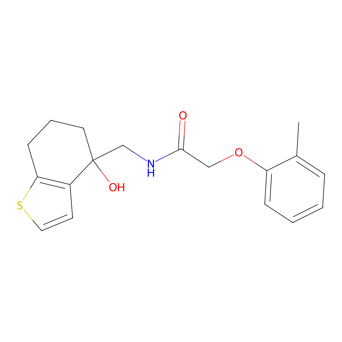 N-[(4-hydroxy-4,5,6,7-tetrahydro-1-benzothiophen-4-yl)methyl]-2-(2-methylphenoxy)acetamide molecular structure, CAS 2549050-51-1