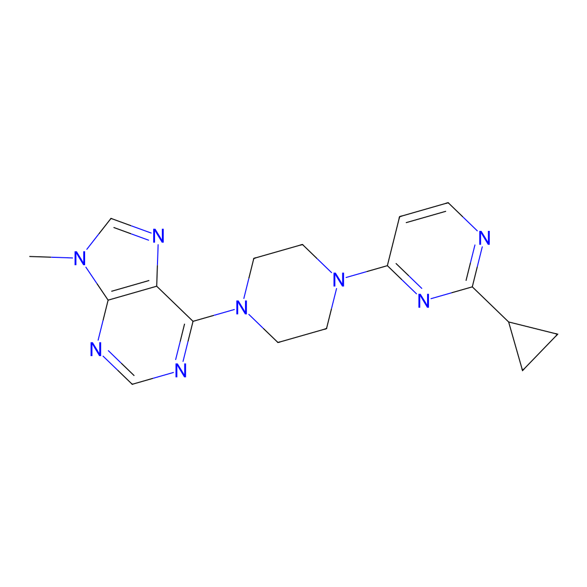 6-[4-(2-cyclopropylpyrimidin-4-yl)piperazin-1-yl]-9-methyl-9H-purine molecular structure, CAS 2549050-53-3