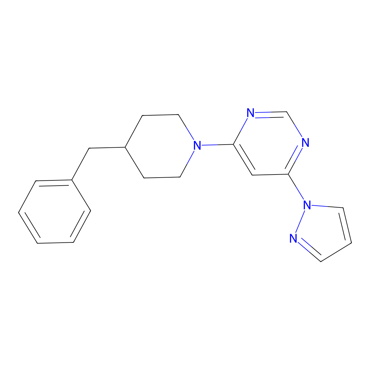 4-(4-benzylpiperidin-1-yl)-6-(1H-pyrazol-1-yl)pyrimidine molecular structure, CAS 2549050-56-6