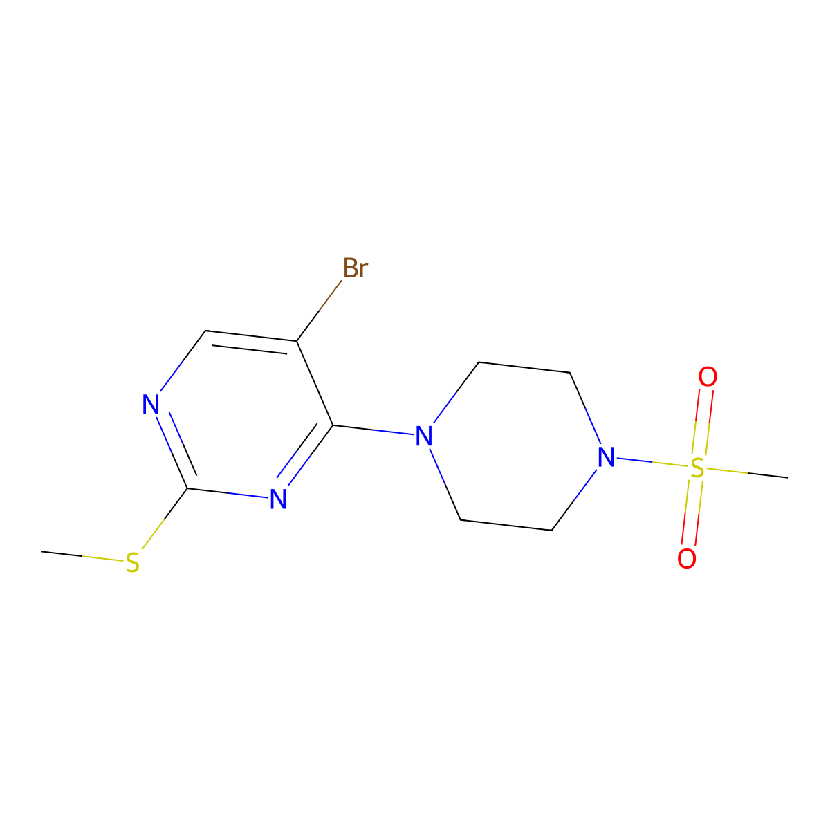 5-Bromo-4-(4-methanesulfonylpiperazin-1-yl)-2-(methylsulfanyl)pyrimidine molecular structure, CAS 2549050-57-7