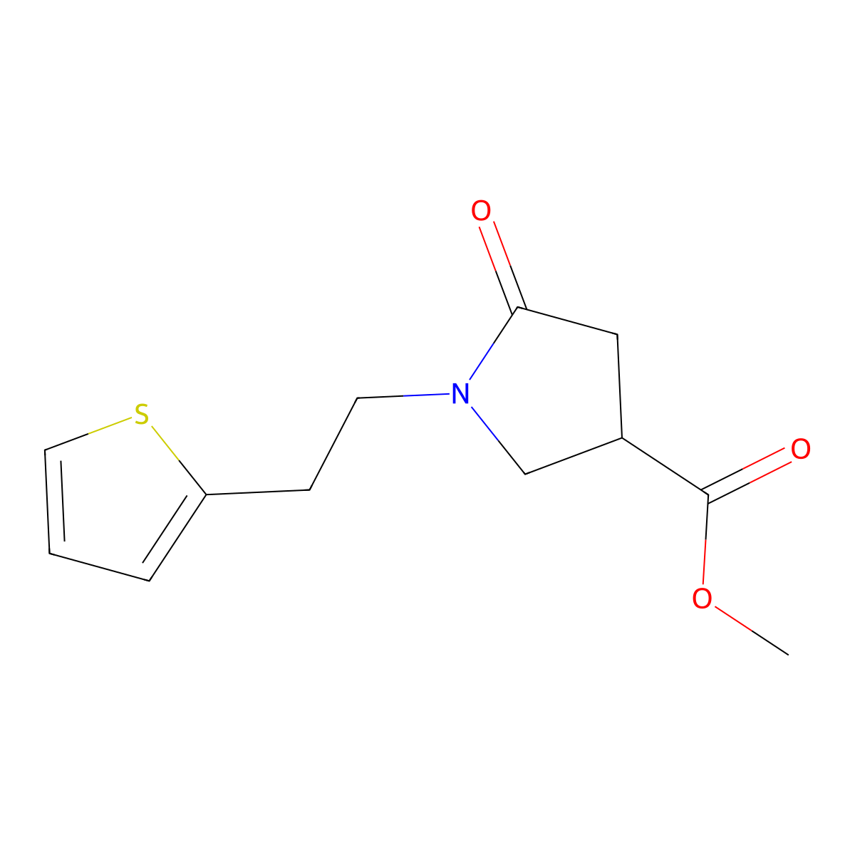 Methyl 5-oxo-1-[2-(thiophen-2-yl)ethyl]pyrrolidine-3-carboxylate molecular structure, CAS 2549050-61-3