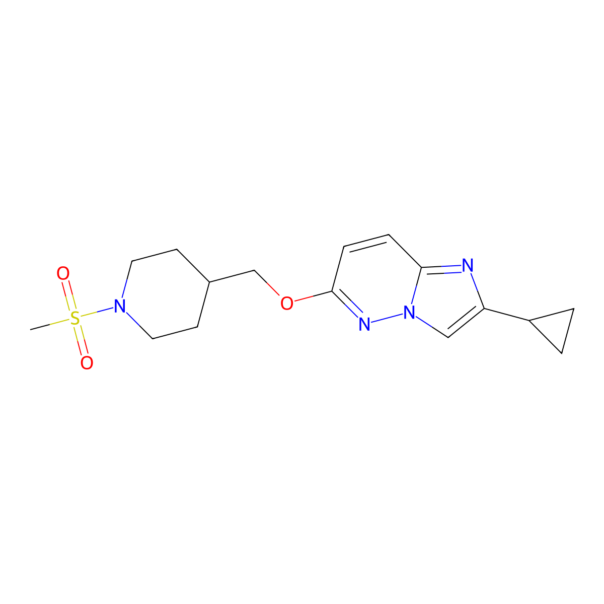 4-[({2-Cyclopropylimidazo[1,2-b]pyridazin-6-yl}oxy)methyl]-1-methanesulfonylpiperidine molecular structure, CAS 2549050-67-9