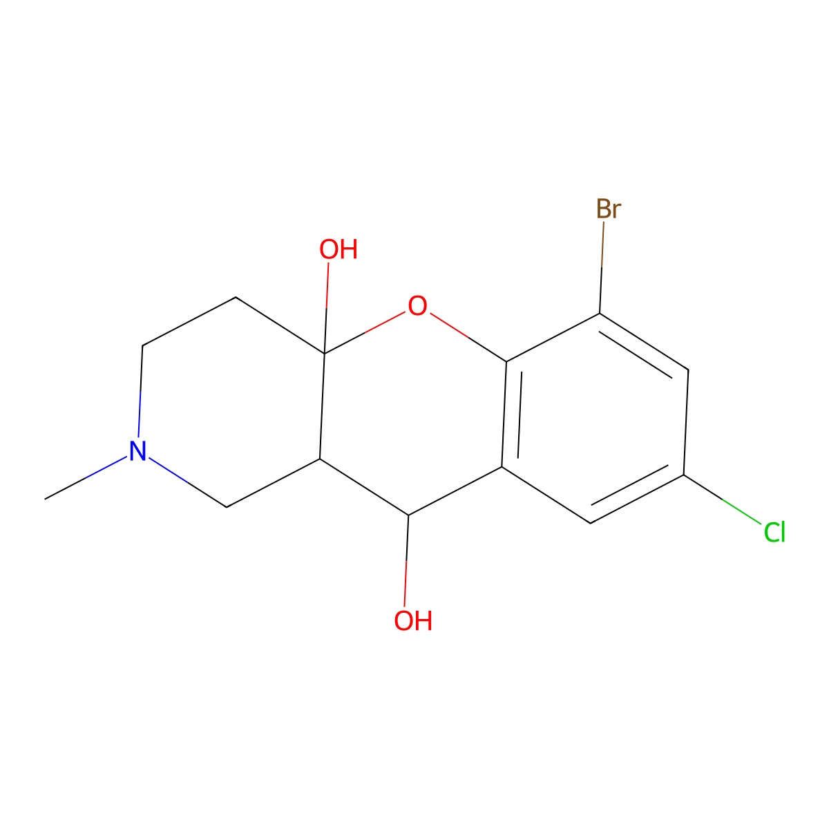 14-Bromo-12-chloro-6-methyl-2-oxa-6-azatricyclo[8.4.0.0^{3,8}]tetradeca-1(14),10,12-triene-3,9-diol molecular structure, CAS 2549050-70-4