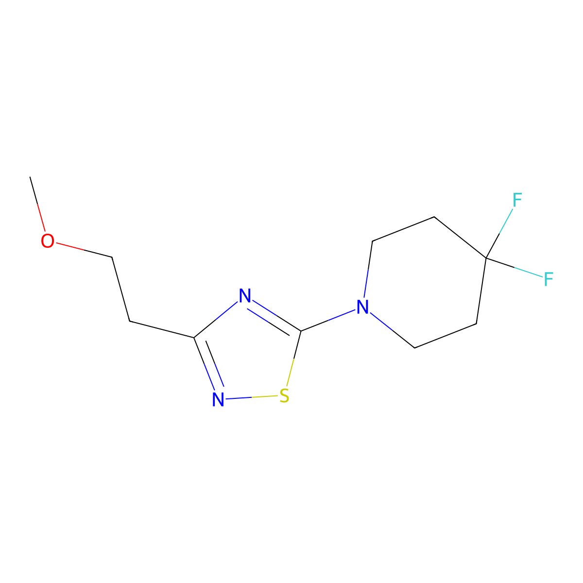 4,4-Difluoro-1-[3-(2-methoxyethyl)-1,2,4-thiadiazol-5-yl]piperidine molecular structure, CAS 2549050-71-5