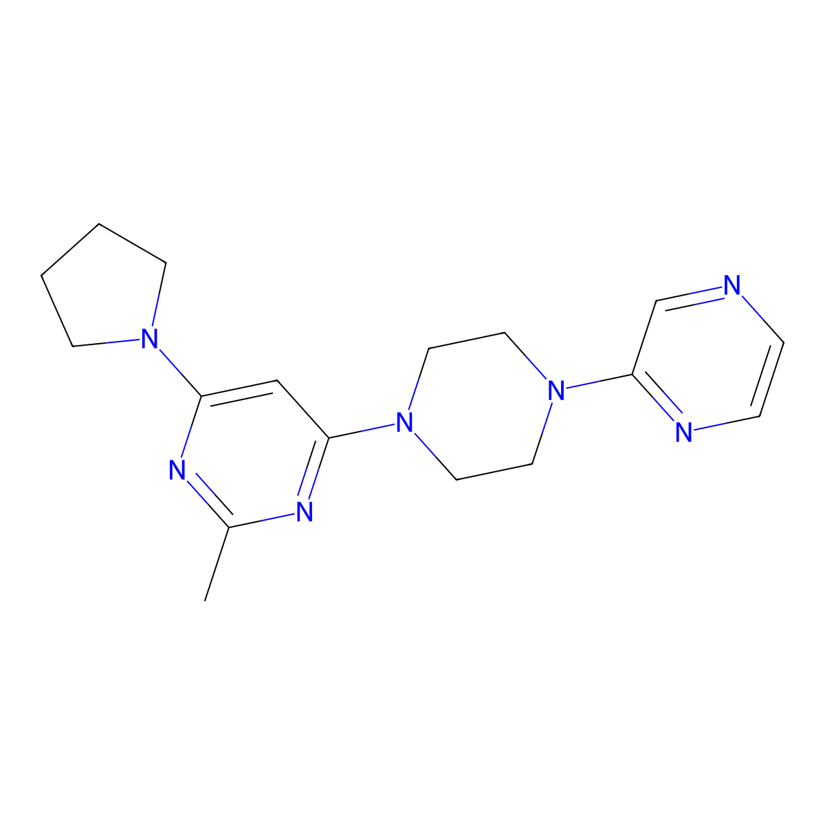 2-Methyl-4-[4-(pyrazin-2-yl)piperazin-1-yl]-6-(pyrrolidin-1-yl)pyrimidine molecular structure, CAS 2549050-72-6