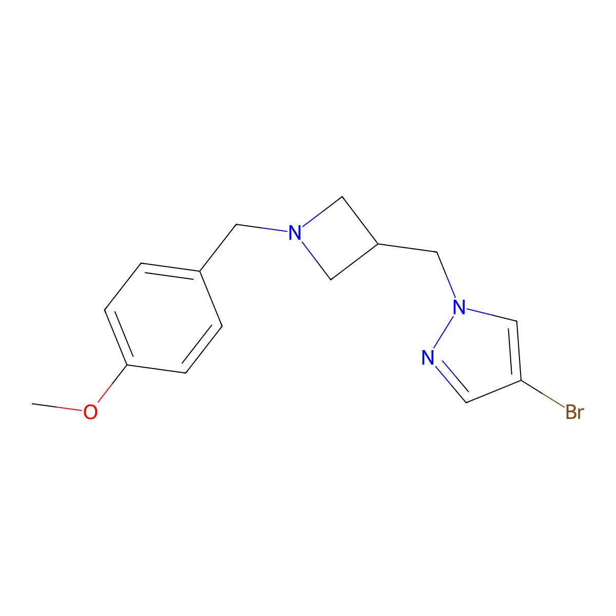 4-bromo-1-({1-[(4-methoxyphenyl)methyl]azetidin-3-yl}methyl)-1H-pyrazole molecular structure, CAS 2549050-76-0